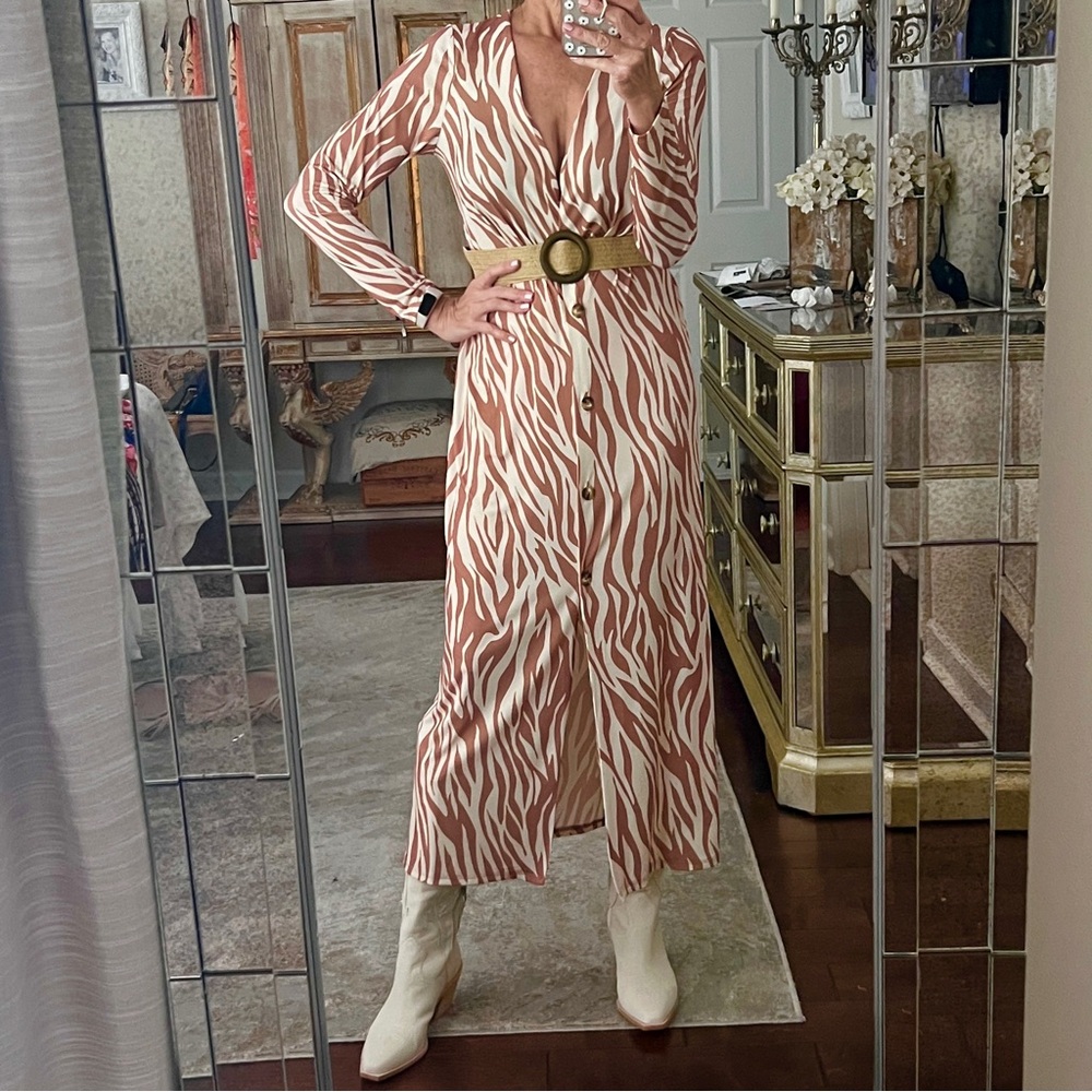 ASOS Camel and Cream Zebra Print Dress